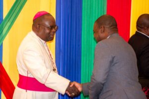 Archbishop Tambala being welcomed by the secretary general of MCCB, Rev. Fr. Valeriano Mtseka