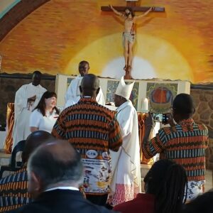 Bishop Mwakhwawa interacting with the visitors