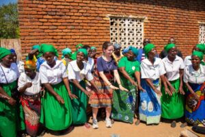 Daria dancing with Servants of Charity members at Katelera zone, Archdiocese of Lilongwe