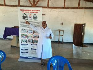 Sr. Clara Golombe explaining about their congregations to the youths